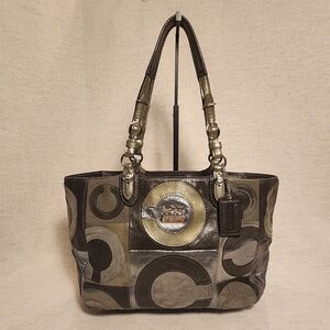 Large COACH Leather & Suede Shoulder Bag, Gray